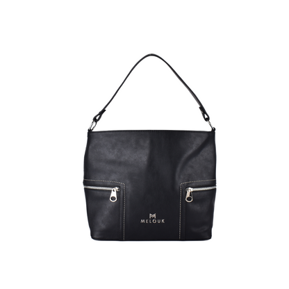 black basic shoulder bag with zipper