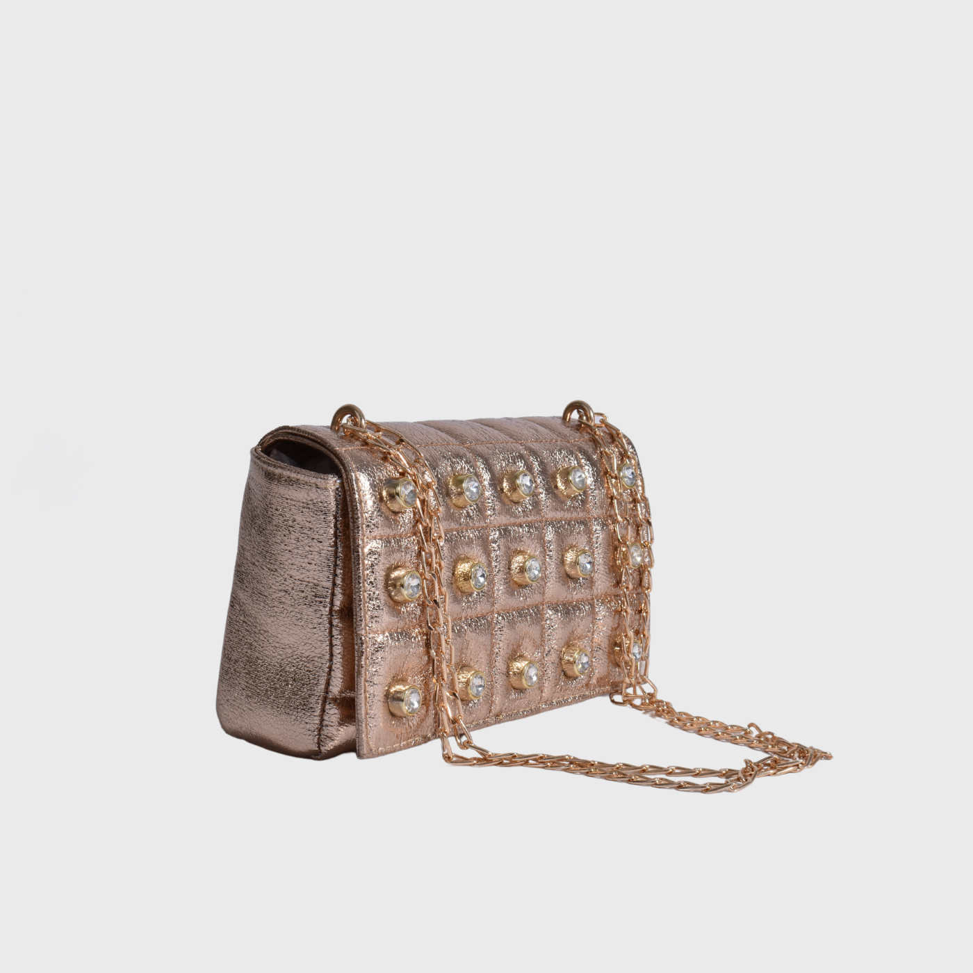 coral quilted shoulder bag with studs